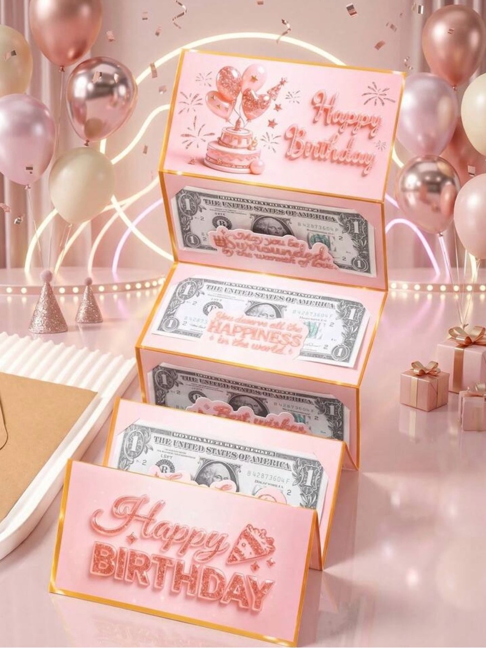 Pink Birthday Card Pack - Money Holder with Envelope. - Picture 4 of 8